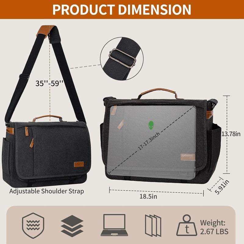 Mens Messenger Bag 17-17.3in Water Resistant Briefcase Teacher Office Dark Grey4