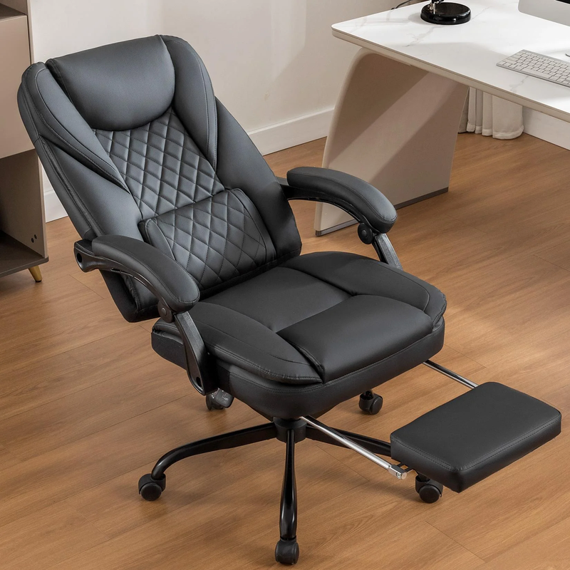 Executive Office Chair, Big and Tall Office Chair with Footrest Reclining Faux L0