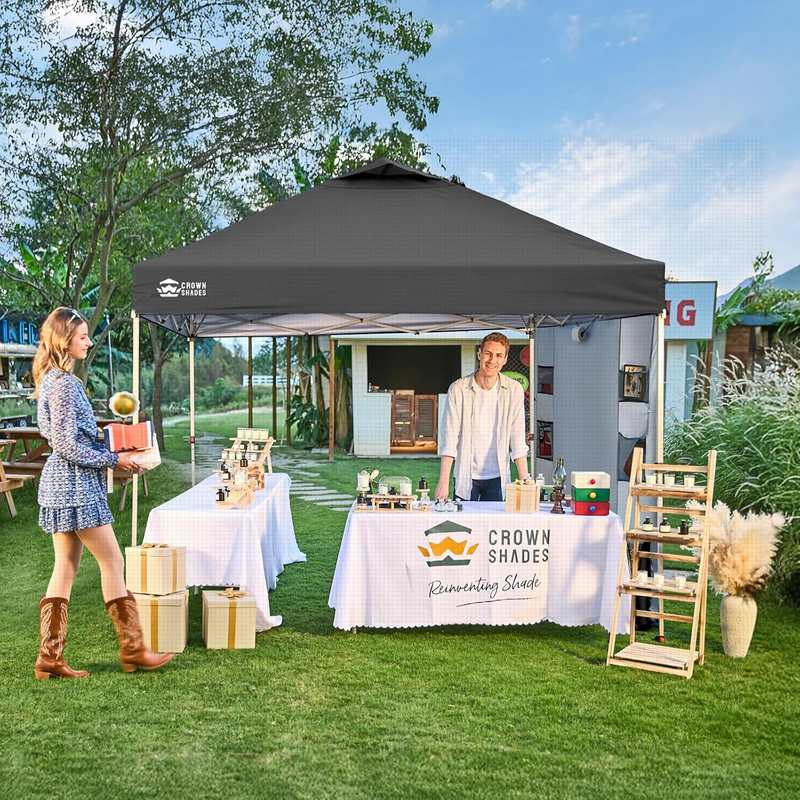 Crown Shades 10x10 Pop Up Canopy Tent w/ Sidewall Easy Setup Grid Grey2