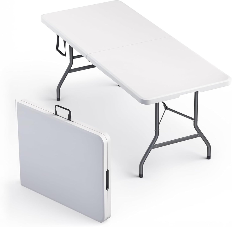 6FT Foldable Table Portable Heavy Duty with Handle Steel Legs Indoor Outdoor0
