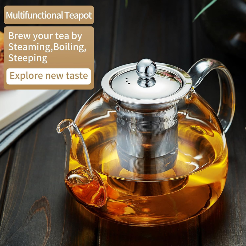 40oz Glass Teapot w/ Infuser Borosilicate Stovetop Safe Tea Kettle Dishwasher3