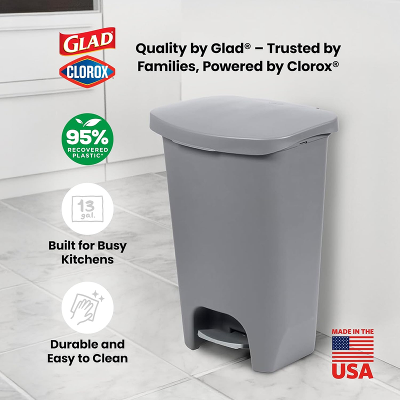 Kitchen Trash Can 13 Gallon Step Pedal Lid Odor Proof Grey Bin5