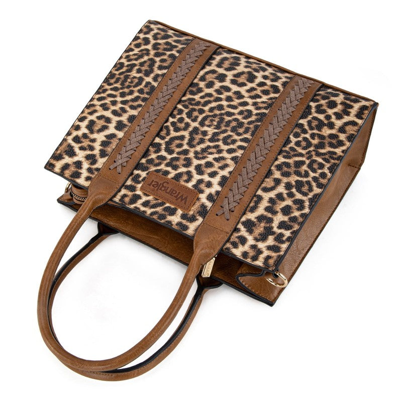 Wrangler 3Pc Handbag Set Tote Crossbody Purse Wallet Leopard Brown1