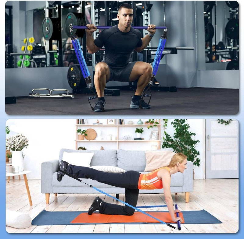 Portable 3-Section Pilates Bar Kit w/ Resistance Bands 20-60lb Full Body2