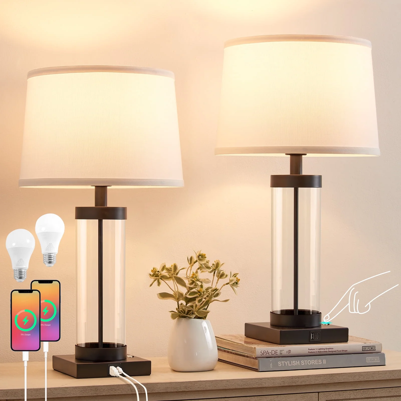 Modern Glass Table Lamps with USB Ports, Touch Dimmable, Set of 29