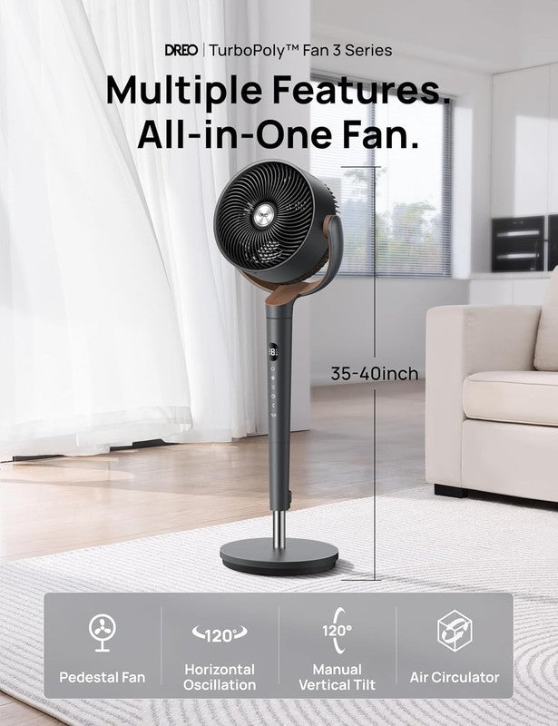 Quiet 120° Oscillating Pedestal Fan, 8 Speeds, Adjustable Height, Timer, Grey2