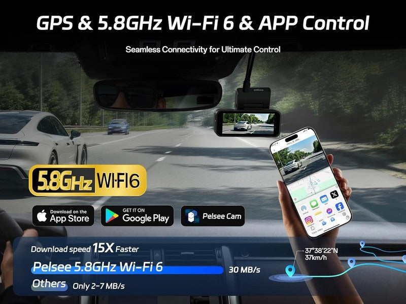 P1 Pro 4K Front/Rear Dash Cam STARVIS 64GB Card Night Vision GPS WiFi ADAS7