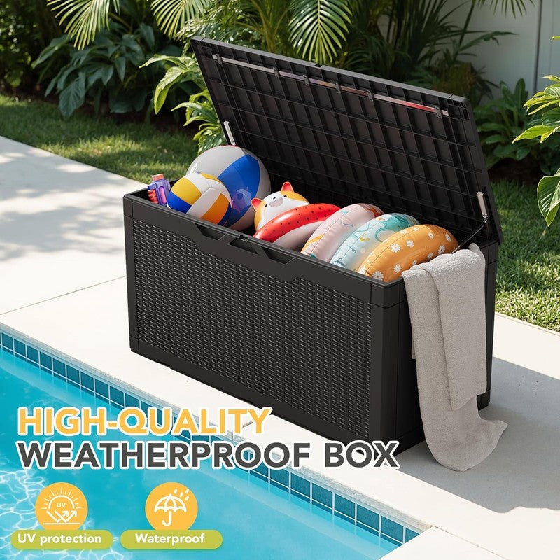 100 Gallon Lockable Resin Deck Box   Large Outdoor Storage for Tools & Cushions5