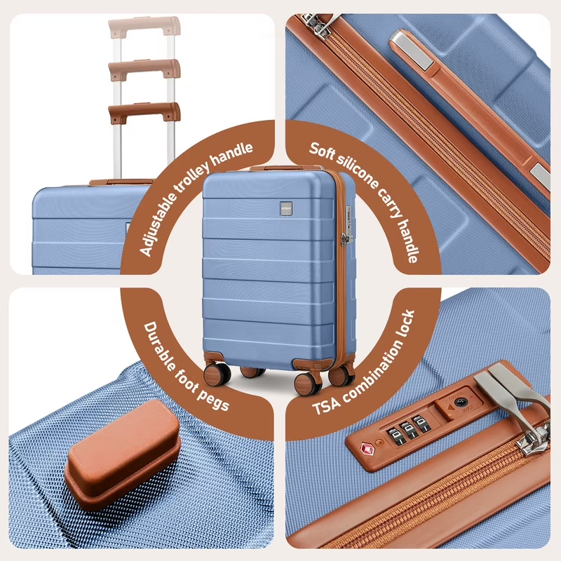 3 Piece Luggage Set 20in Carry On Spinner TSA Lock Ice Blue4