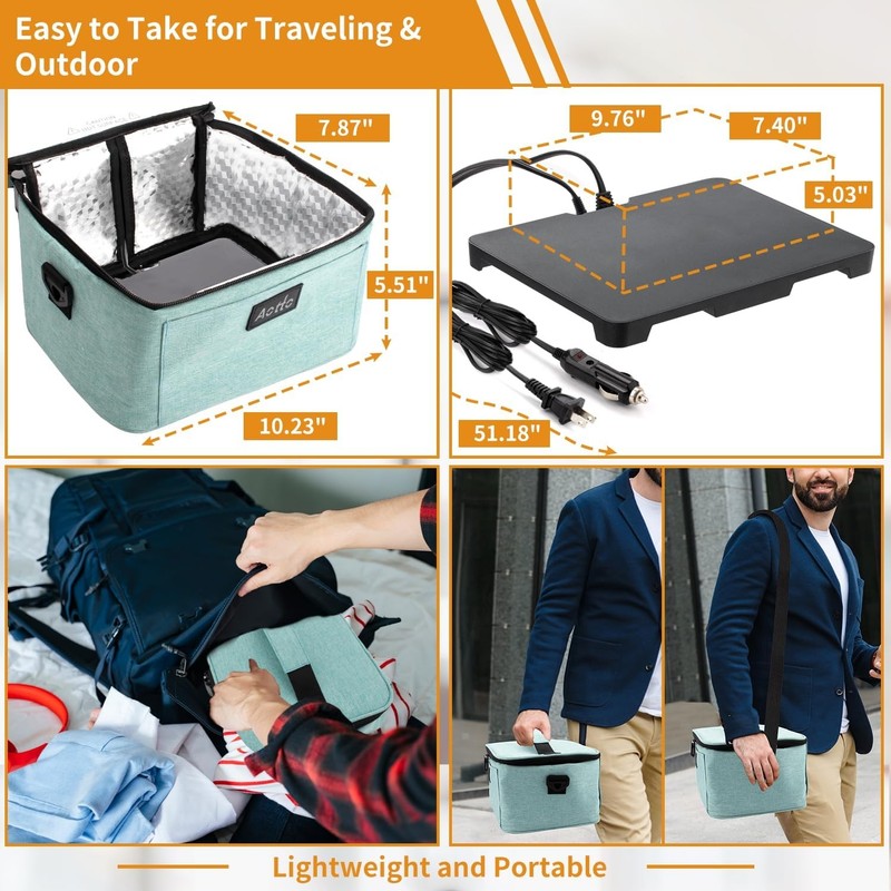 Portable Electric Lunch Box Oven Food Warmer 3 in 1 12V 24V 110V Lake Green3