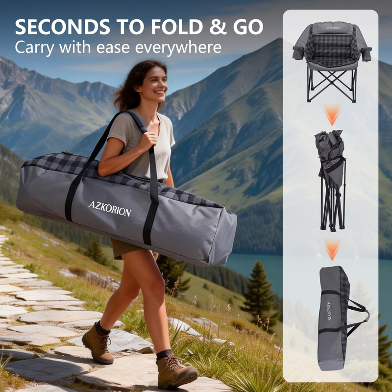 Oversized Camping Chair for Adults, Portable Camping Chairs with Phone Pouch and6
