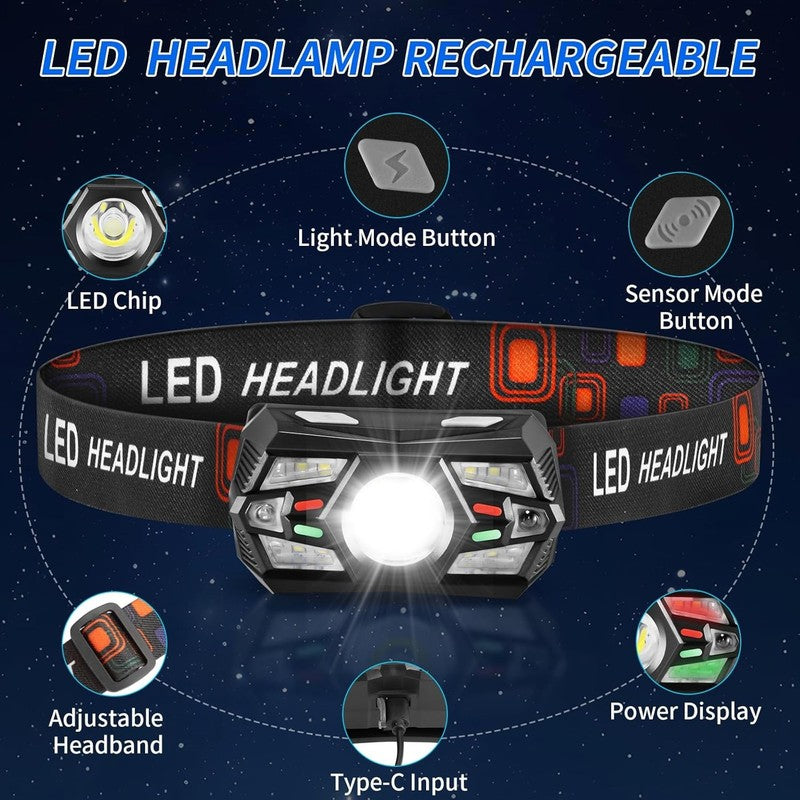 Rechargeable 3-Pack LED Headlamps with Motion Sensor & Red Light for Camping4
