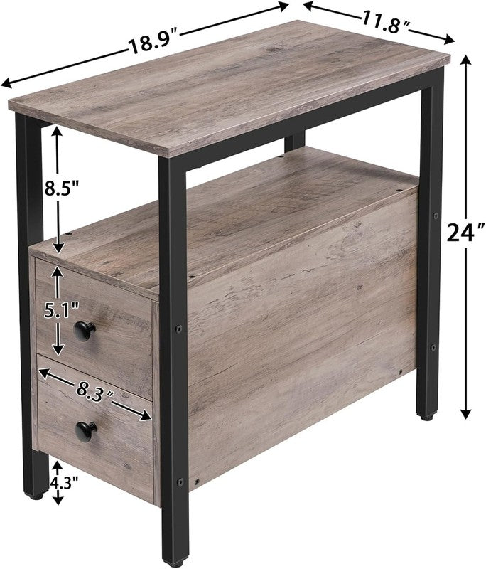 End Table Narrow Chairside Table with Drawer & Shelf Greige Black2