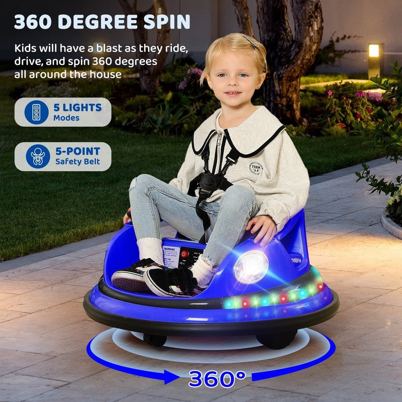 12V Blue Toddler Bumper Car Ride-On 360° Spin Remote Control with 5 LED Lights5