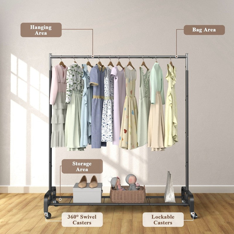 400 Lbs Heavy Duty Rolling Clothes Rack with Wheels, Portable Closet Organizer f3