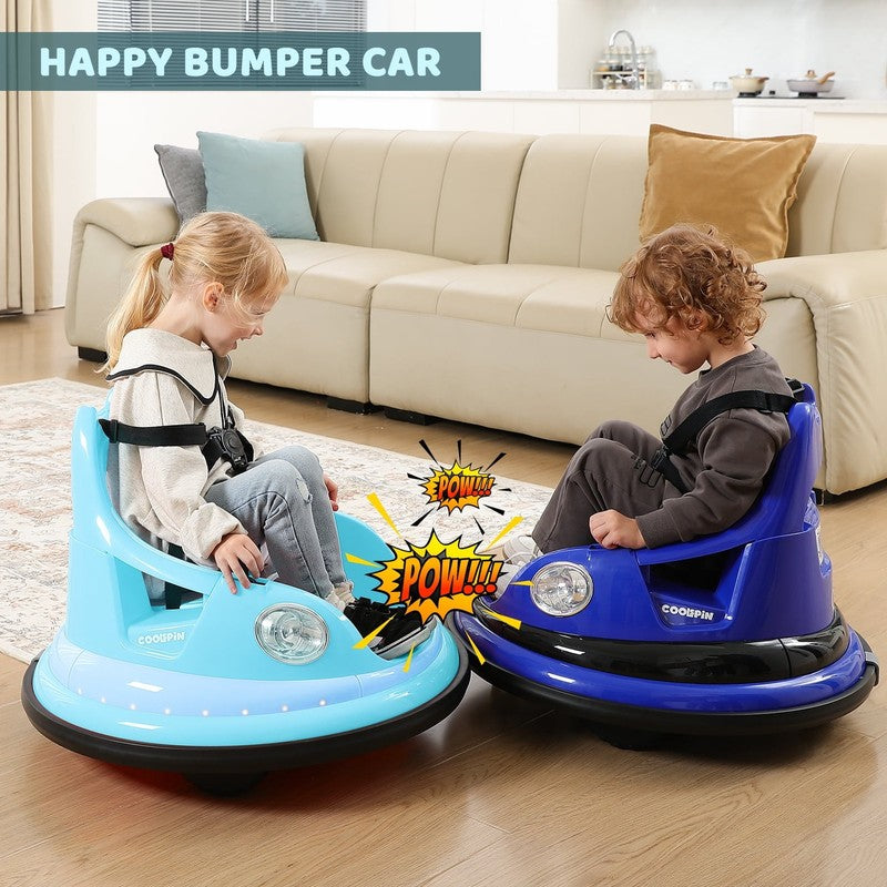 12V Light Blue Toddler Bumper Car 360° Spin Remote Control 5 LED Lights5