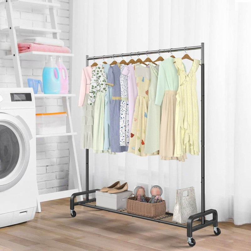 400 Lbs Heavy Duty Rolling Clothes Rack with Wheels, Portable Closet Organizer f6