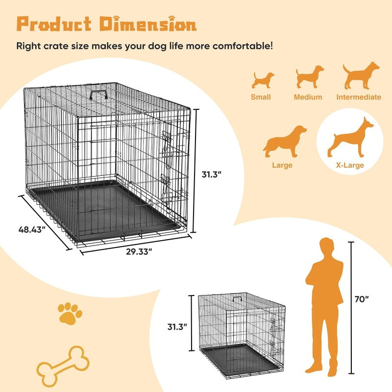 48 Inch Double Door Folding Dog Crate, Portable Small Cage with Divider, Leak Pr4