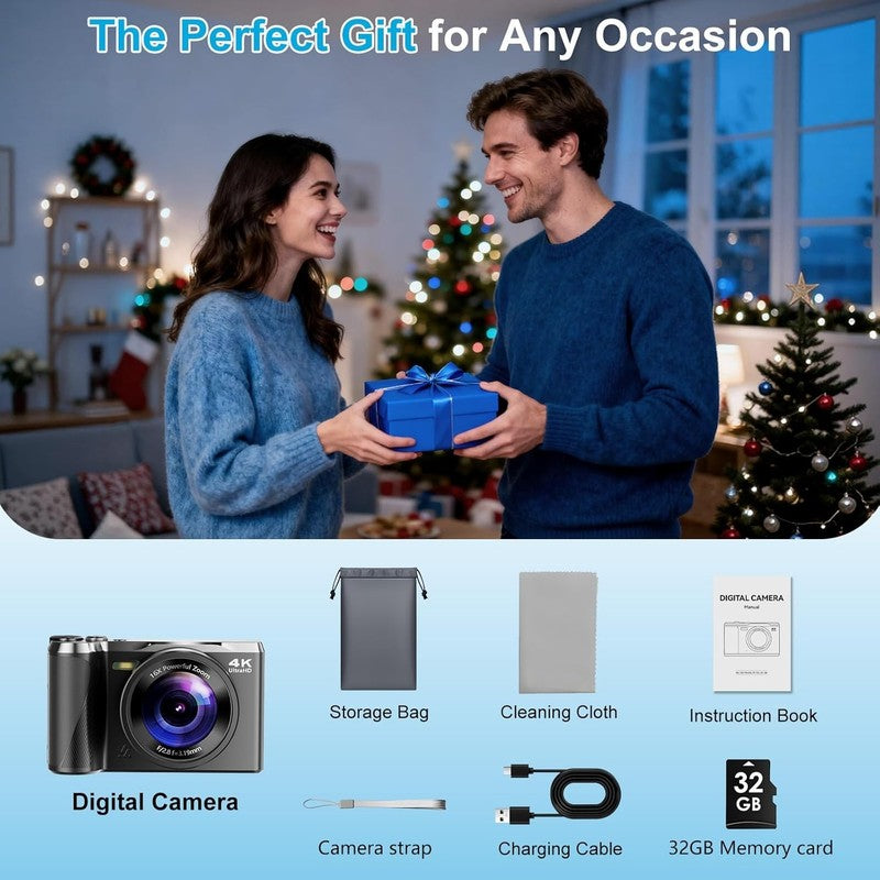 4K Digital Camera 56MP Vlogging 16X Zoom 3" Flip Screen Flash Travel Gift7