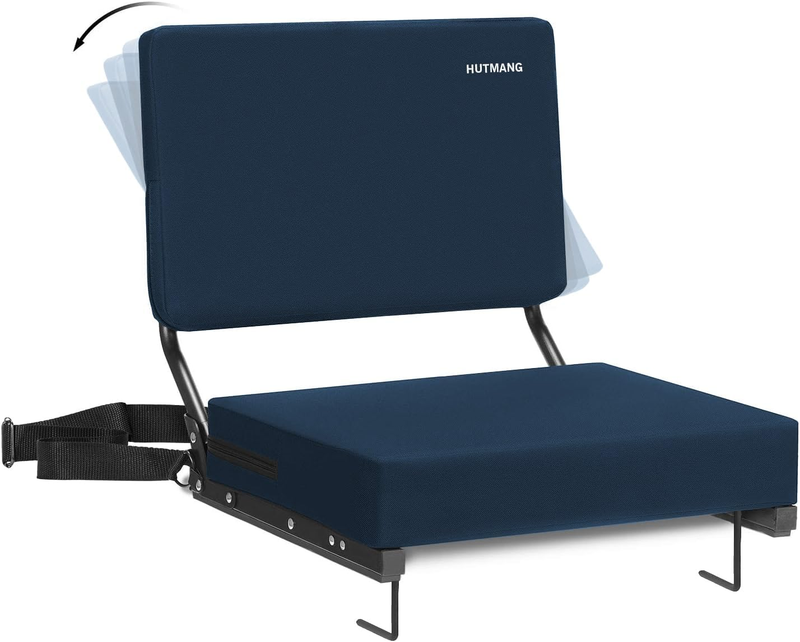 Bleacher Stadium Seat w/ Back Support Cushion Portable Strap Navy Blue10