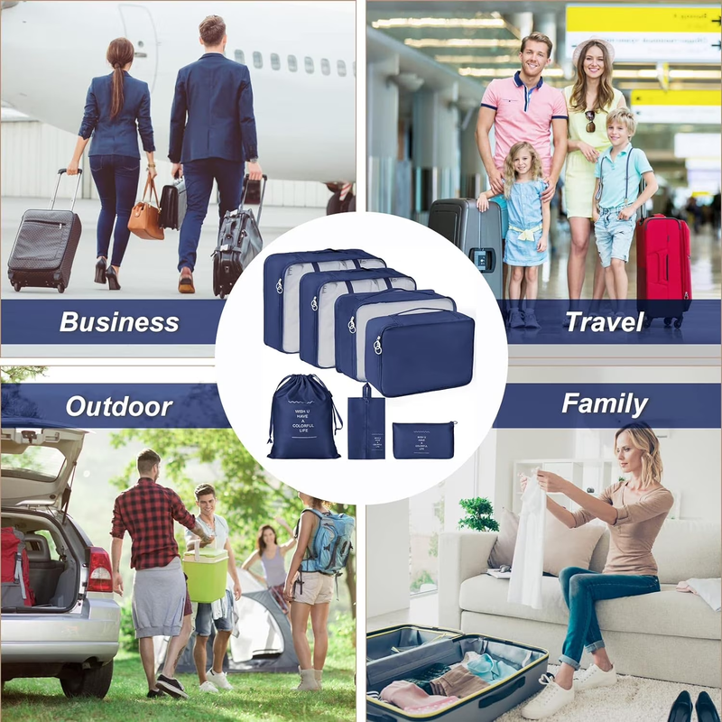 Packing Cubes 9 Set Travel Organizers Clothes Shoes Toiletry Bag Navy4