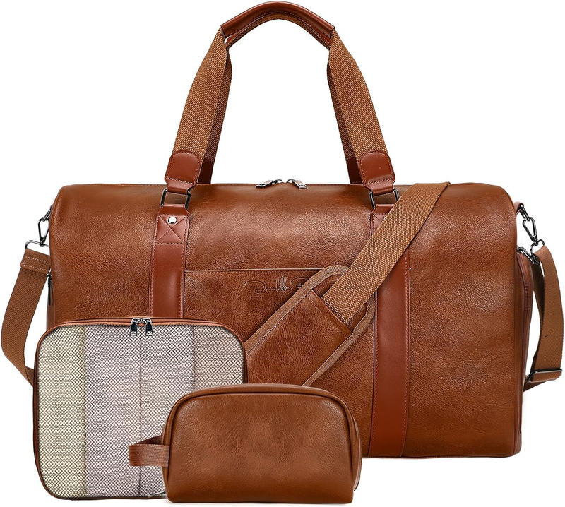 3 in 1 Leather Travel Duffle Bag Weekender Overnight Gym Bag w/ Shoe & Toiletry10