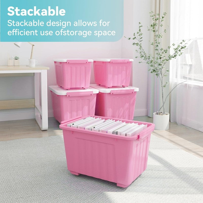 72Qt Pink/White Plastic Storage Bins w/Lids Stackable Nestable 6 Pack4