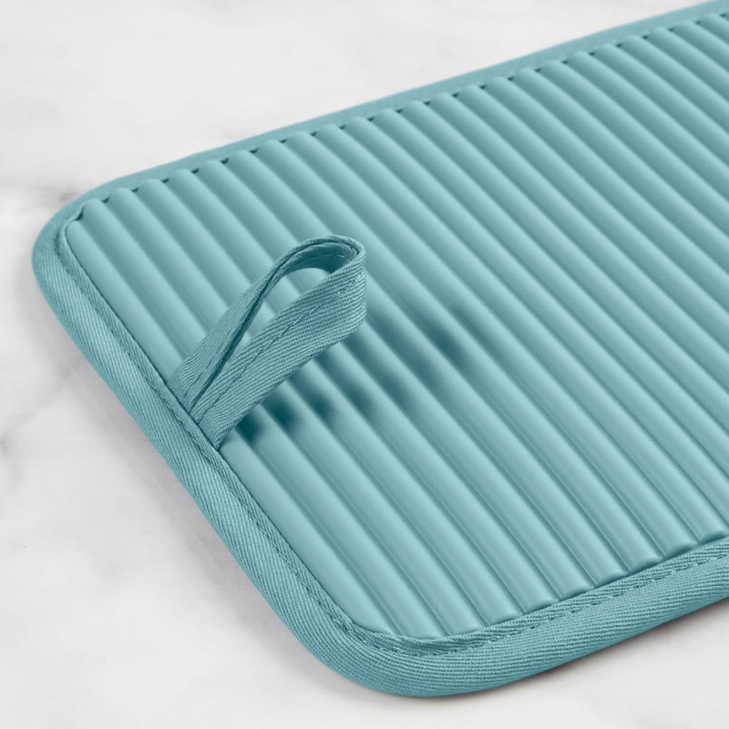 Ribbed Soft Silicone Pot Holder 2-Pack Set, Mineral Water Aqua, 7"X9"4