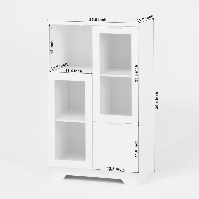 Storage Cabinet with Glass Doors and Drawer, Adjustable Shelves, White5