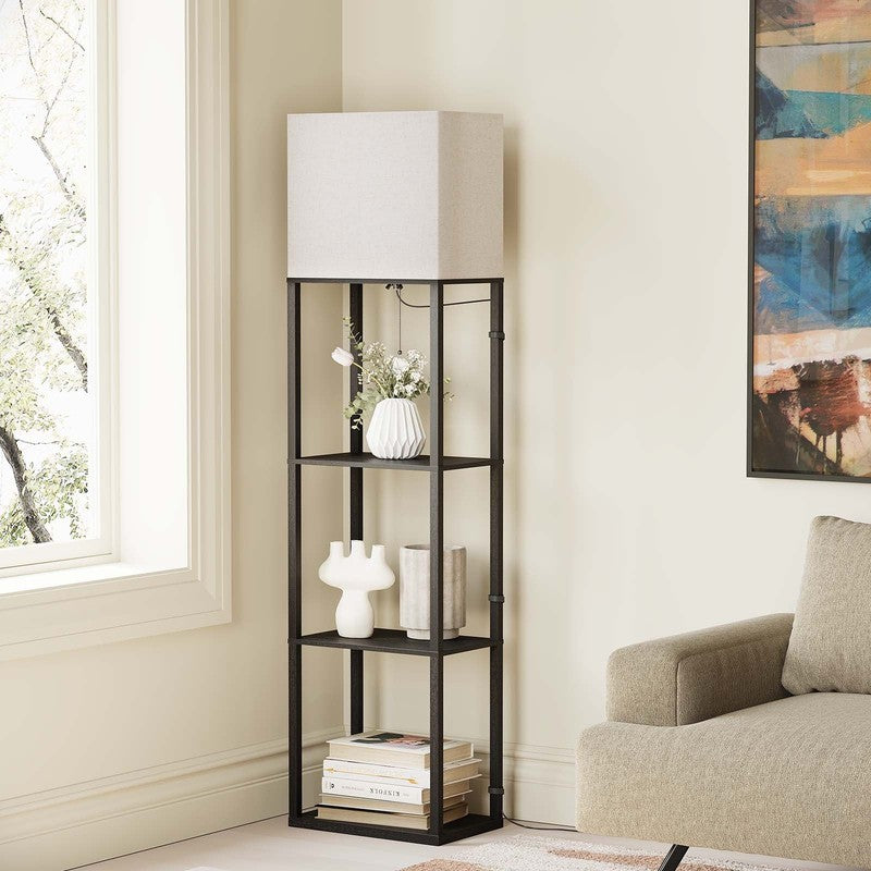 Large 4-Tier Wood Floor Lamp with Shelves, 3-Color LED, Modern Living Room5