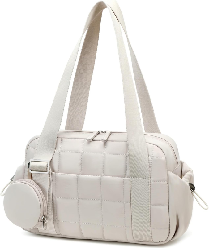 Mini Gym Bag Women Quilted Duffel Wet Compartment Coin Purse Yoga Dance Beige0