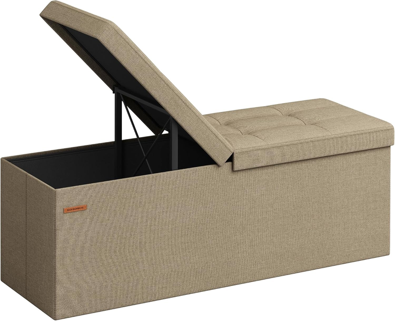 43'' Foldable Storage Ottoman Bench Flip Lid Entryway Living Room Camel Brown10