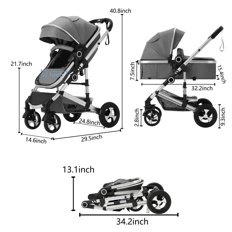 3-In-1 Convertible Baby Stroller with Big Seat and Adjustable Canopy, 24 Pound, 8
