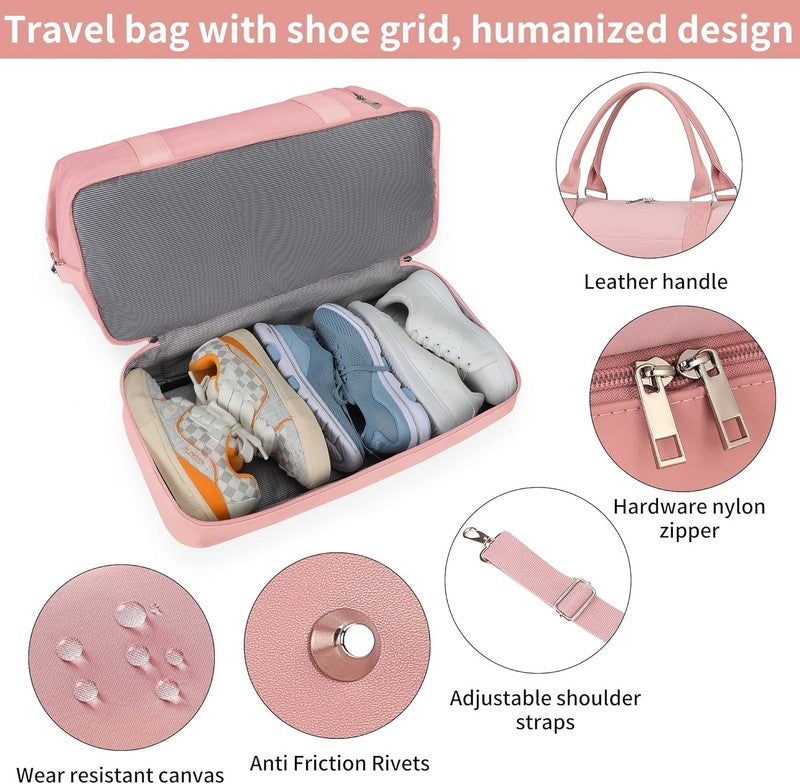 21in Women Weekender Duffle Bag 2Pc Canvas Leather Carry On Shoe Compartment1