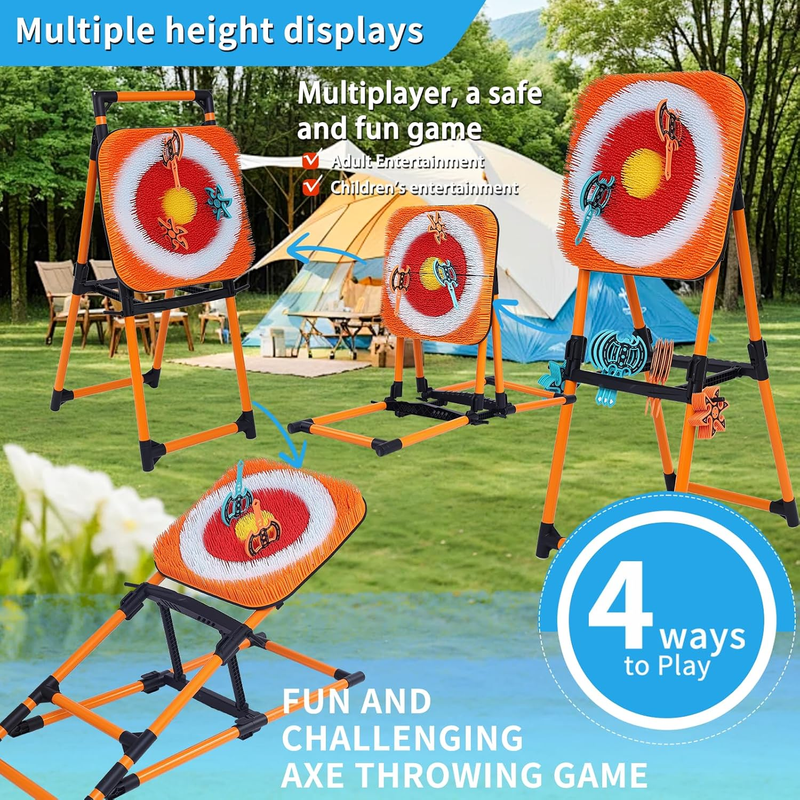 Axe Throwing Game Set Backyard w/ 8 Axes 8 Star Darts Indoor Outdoor Fun3