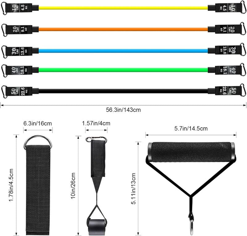 Resistance Bands Set w/ Handles Door Anchor Ankle Straps Carry Bag Home Gym3