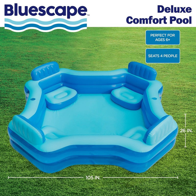 Blue Deluxe Comfort Inflatable Family Swimming Pool, 4 Seats, Square, Age 6 & Up3