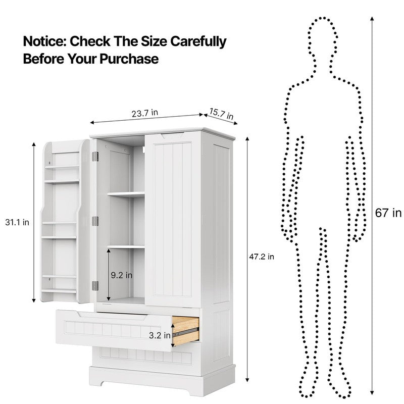 47" Kitchen Pantry Cabinet – 2 Drawers, 2 Shelves & 6 Side Shelves, Magnetic Clo6