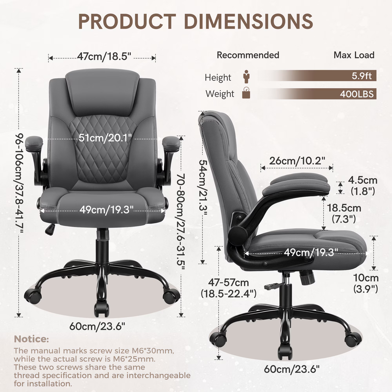 Ergonomic Leather Computer Office Chair 400LB Capacity Dark Gray1