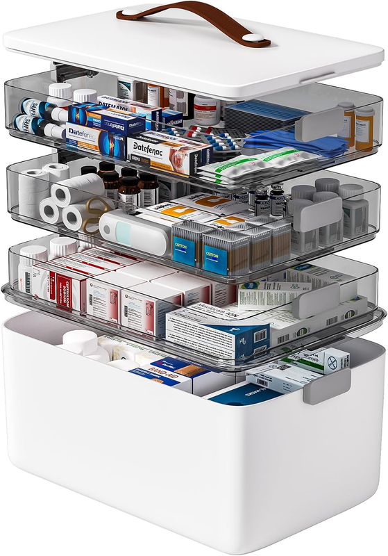 4-Tier Medicine Storage Box Cabinet, Empty First Aid Kit Portable Medical Supply7