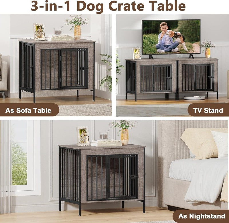 Dog Crate Furniture 28.15" Indoor TV Stand Single/Double Small Dogs Oak Gray3