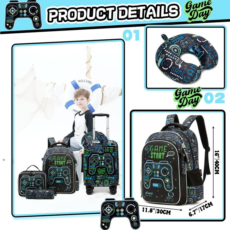 Kids Rolling Luggage Sets for Boys 5 Piece Suitcase Set with Travel Pillow Hards4