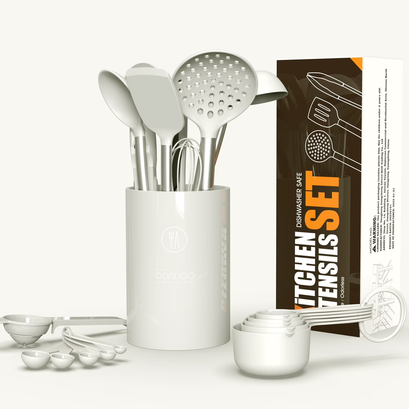 Silicone Cooking Utensils Set Heat Resistant Kitchen Tools Cream White4