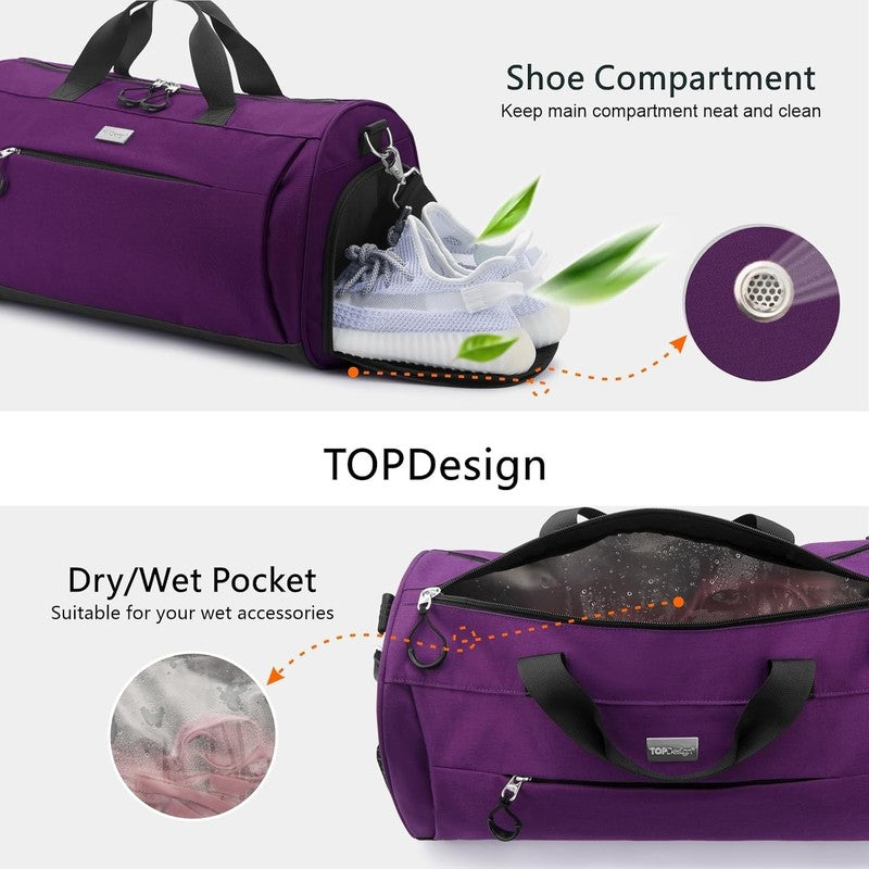 Gym Bag Unisex Duffel Shoe Compartment Wet Pocket Travel Sports Purple M5