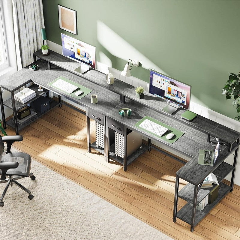 53'' Reversible L Shaped Desk LED Lights Power Outlets Gaming Grey6