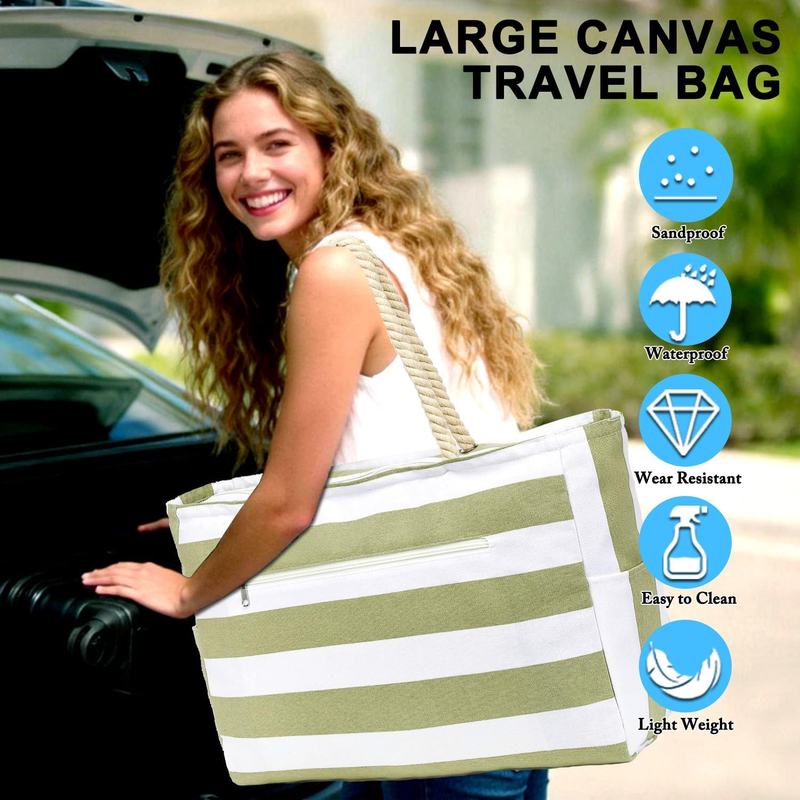 Waterproof Beach Bag Large Canvas Tote Wet Pocket Zipper Cruise Pool Bag7