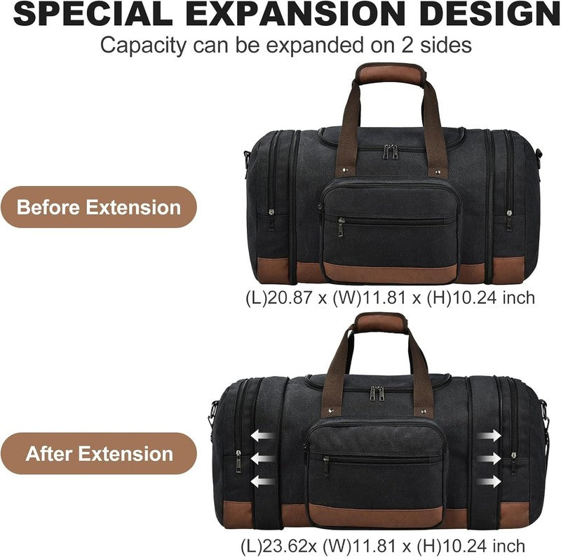 50L Canvas Duffle Bag Travel Gym Overnight Carry On Luggage Black2