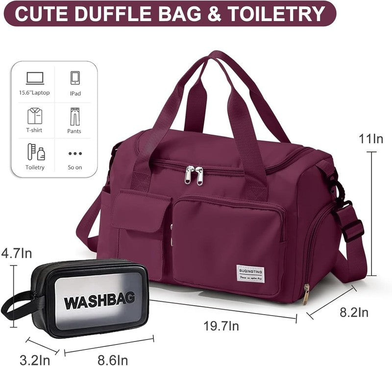 Women Gym Duffle Bag Travel Weekender Carry On w/ Shoe Compartment2
