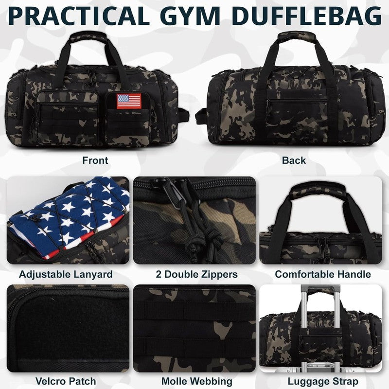 50L Gym Duffle Bag 3-in-1 Travel Backpack Shoe Compartment Water Resistant7