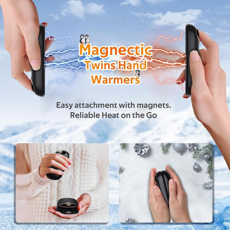 Behome 2Pack Magnetic Hand Warmers Rechargeable, Electric Hand Warmers with 3 Te2